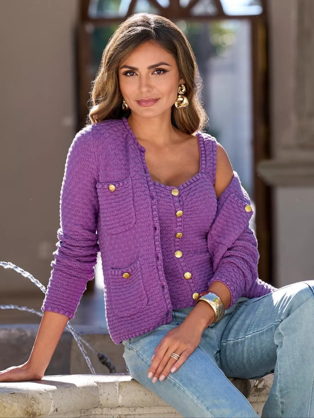 Boston Proper | NWOT Purple Cotton Cardigan & Tank Set | Size Small